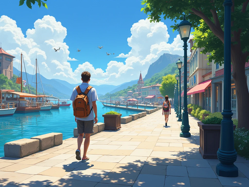 Abstract illustration of a path beside water